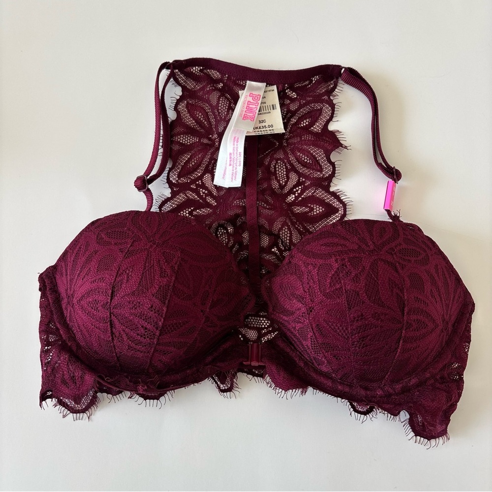 Victoria’s Secret Pink Date Racerback Lace Bra Maroon/Burgundy/Wine Red